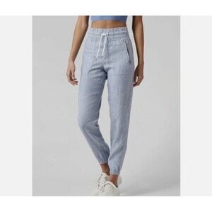 Athleta Cabo 100% Linen Cargo Jogger Pants In Chambray Size 10